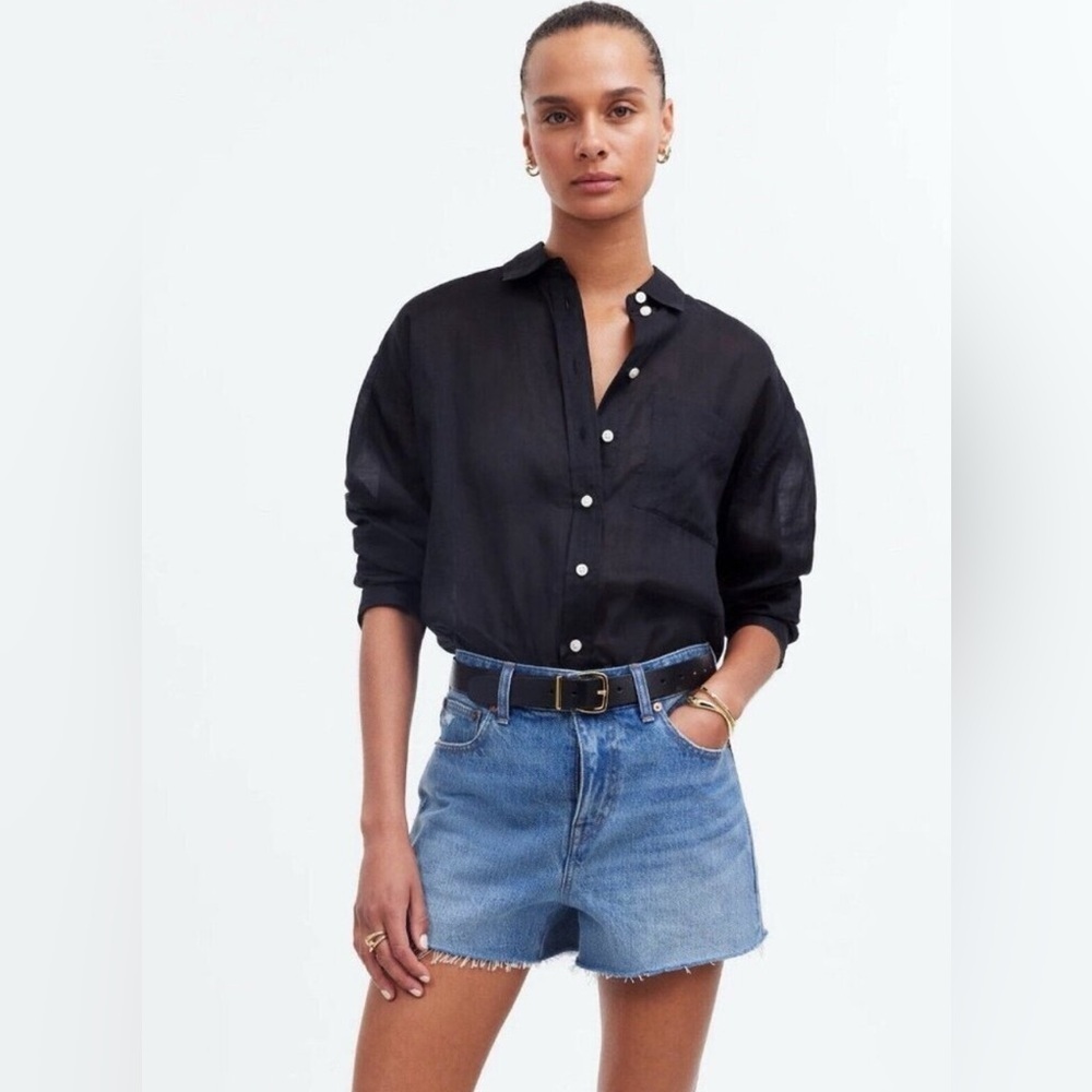 NEW! Madewell Relaxed Mid-Length Denim Shorts Button Fly Blue SZ 25